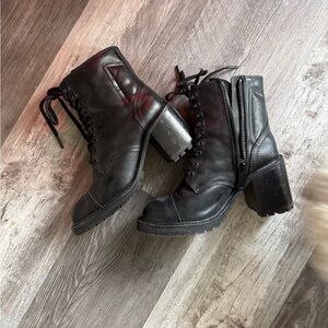 Black Combat Moto Boots with Side Zipper